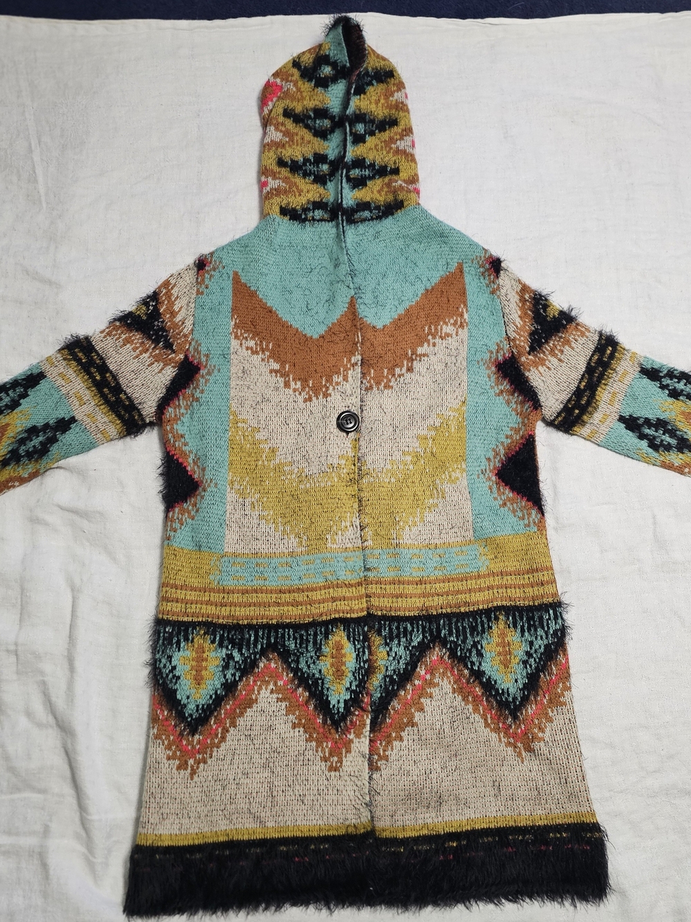 MaxSport Aztec Hooded Cardigan Sweater Womens Long Boho Southwestern Duster SM